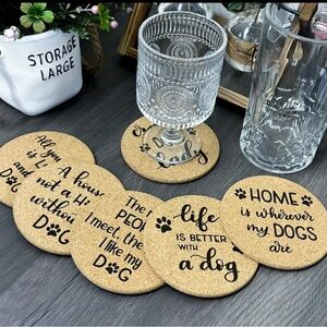 Dog themed Coasters Bundle of 6 Cork Coasters with  Dog Theme Sayings